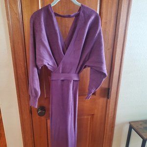 Women's Sexy V Neck Batwing Sleeve Backless Tie Waist Bodycon Long Sweater Maxi